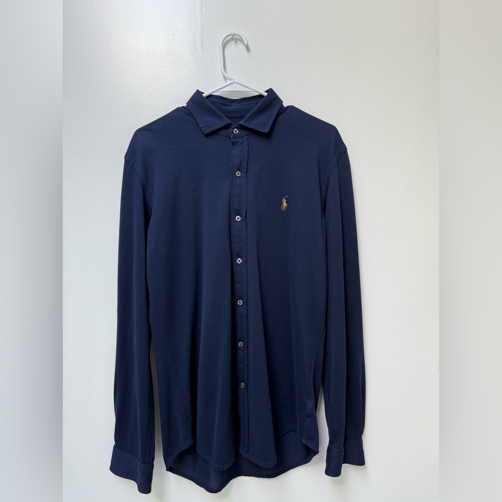 Ralph Lauren Men's Dark Blue Oxford knit button down Shirt